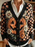 Women's Casual V-Neck Halloween Print Cardigan