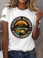 Women's Alligator Alcatraz Funny Florida Everglades Dark Humor Patoitic Print T-Shirt