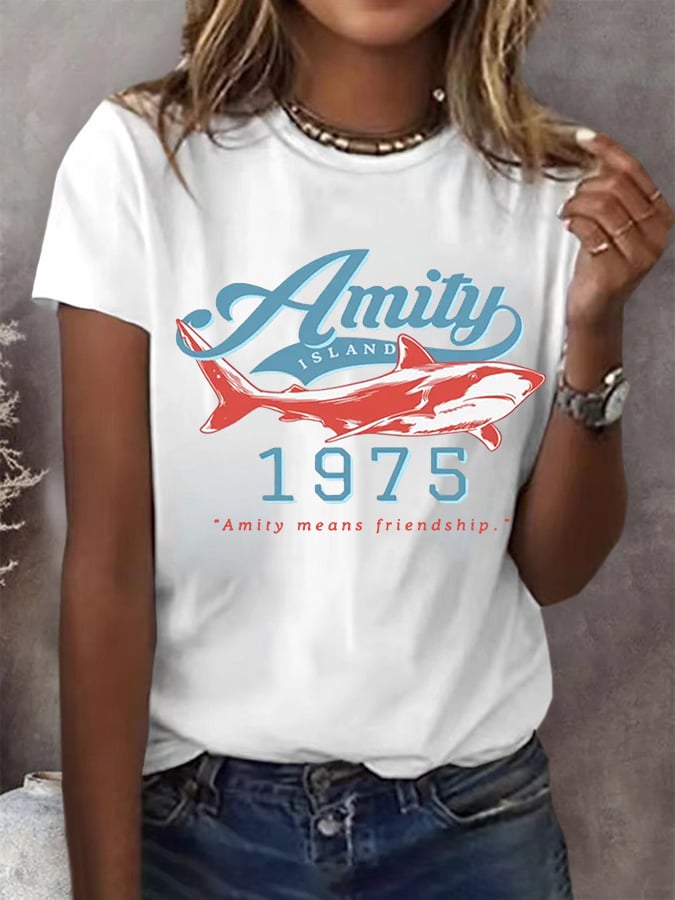 Women's Amity Island 1975 Print Round Neck T-Shirt