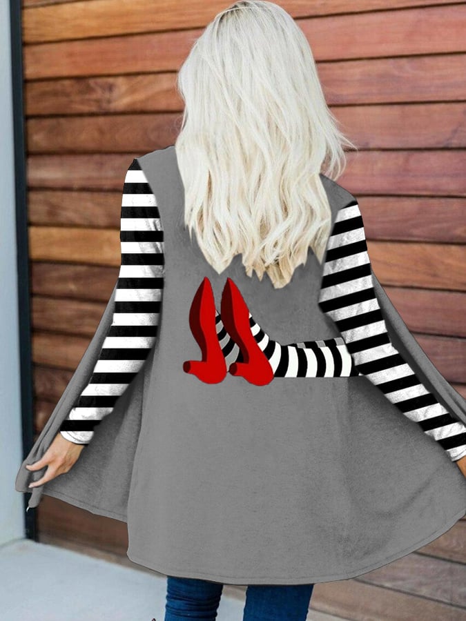 Women's Halloween Striped Patchwork Long Sleeve Cardigan