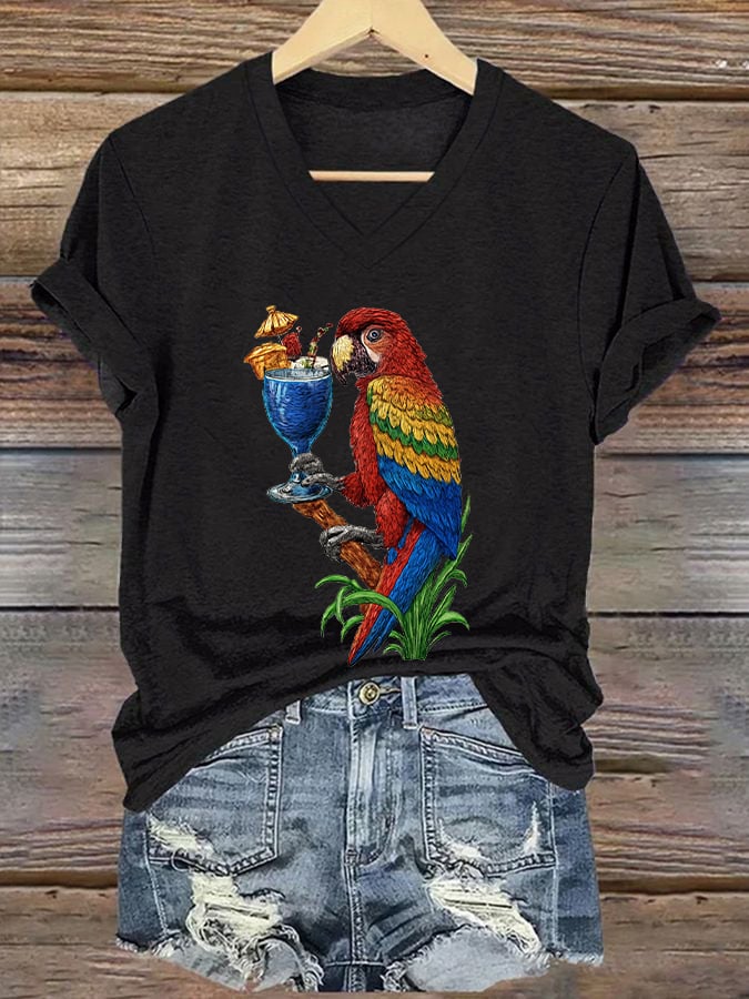 Women's Retro Parrot Print T-Shirt