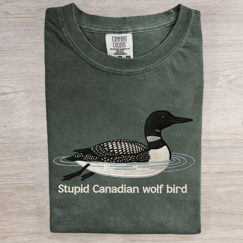 Women's Stupid Canadian Wolf Bird round neck printed casual T-shirt