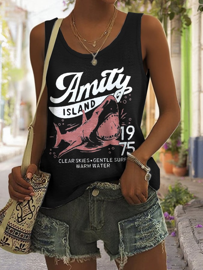 Women's Amity Island 1975 Clear Skies Gentle Surf Warm Water Printed Vest