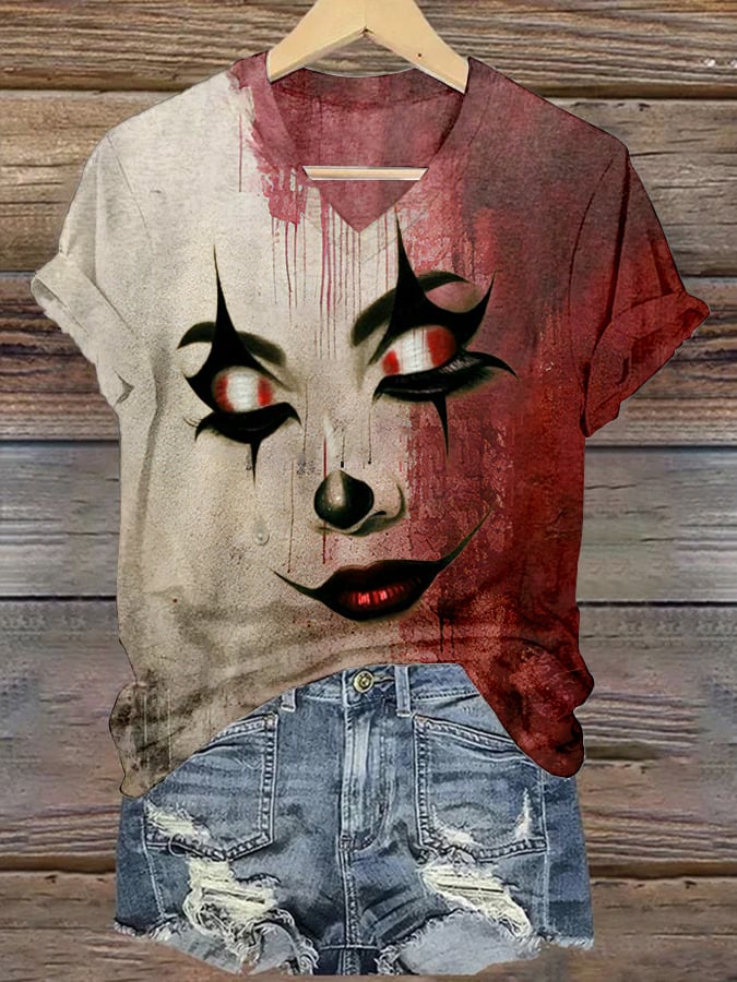 Women's Halloween Bloody Expression Print T-Shirt