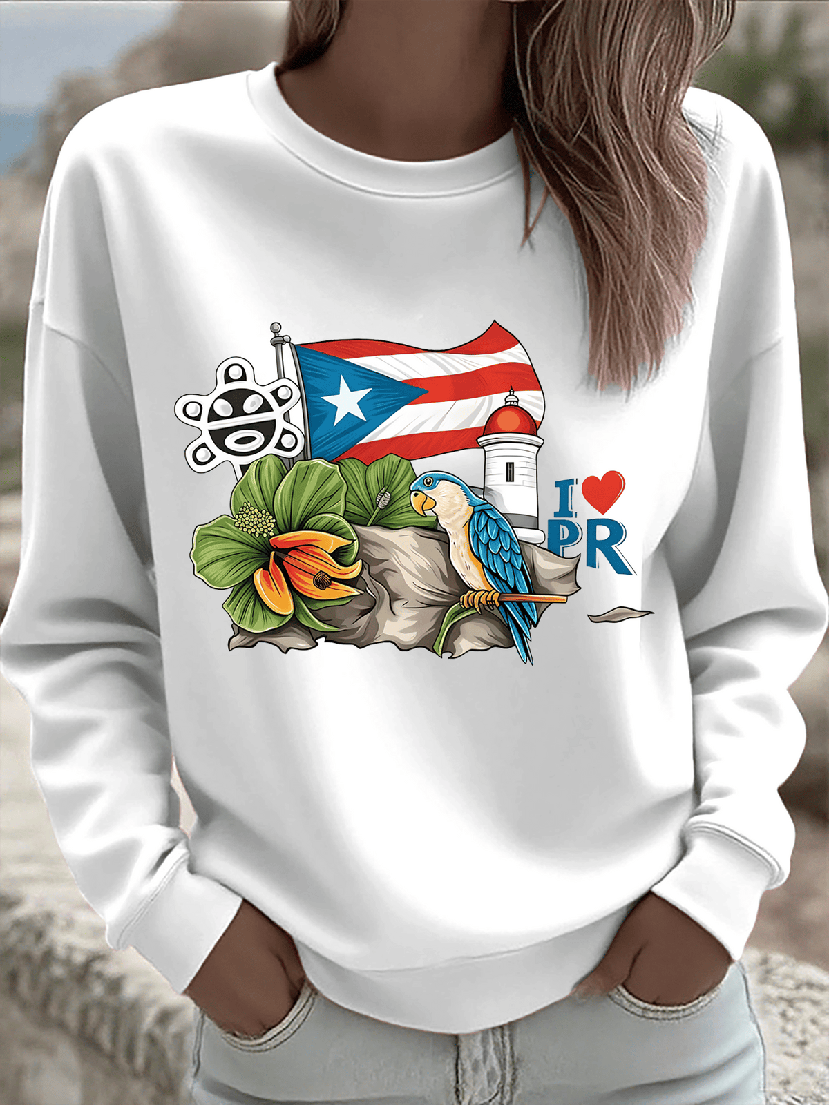 Puerto RIco Singer Boricua Decorate Printed Sweatshirt