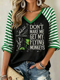Women's Funny Halloween Don't Make Me Get My Flying Monkeys Witch Stripes Print Casual T-Shirt