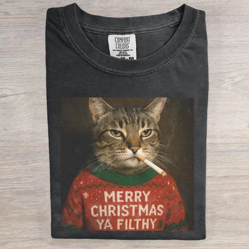 Funny Smoking Cat Christmas Art Print T-Shirt