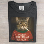 Funny Smoking Cat Christmas Art Print T-Shirt