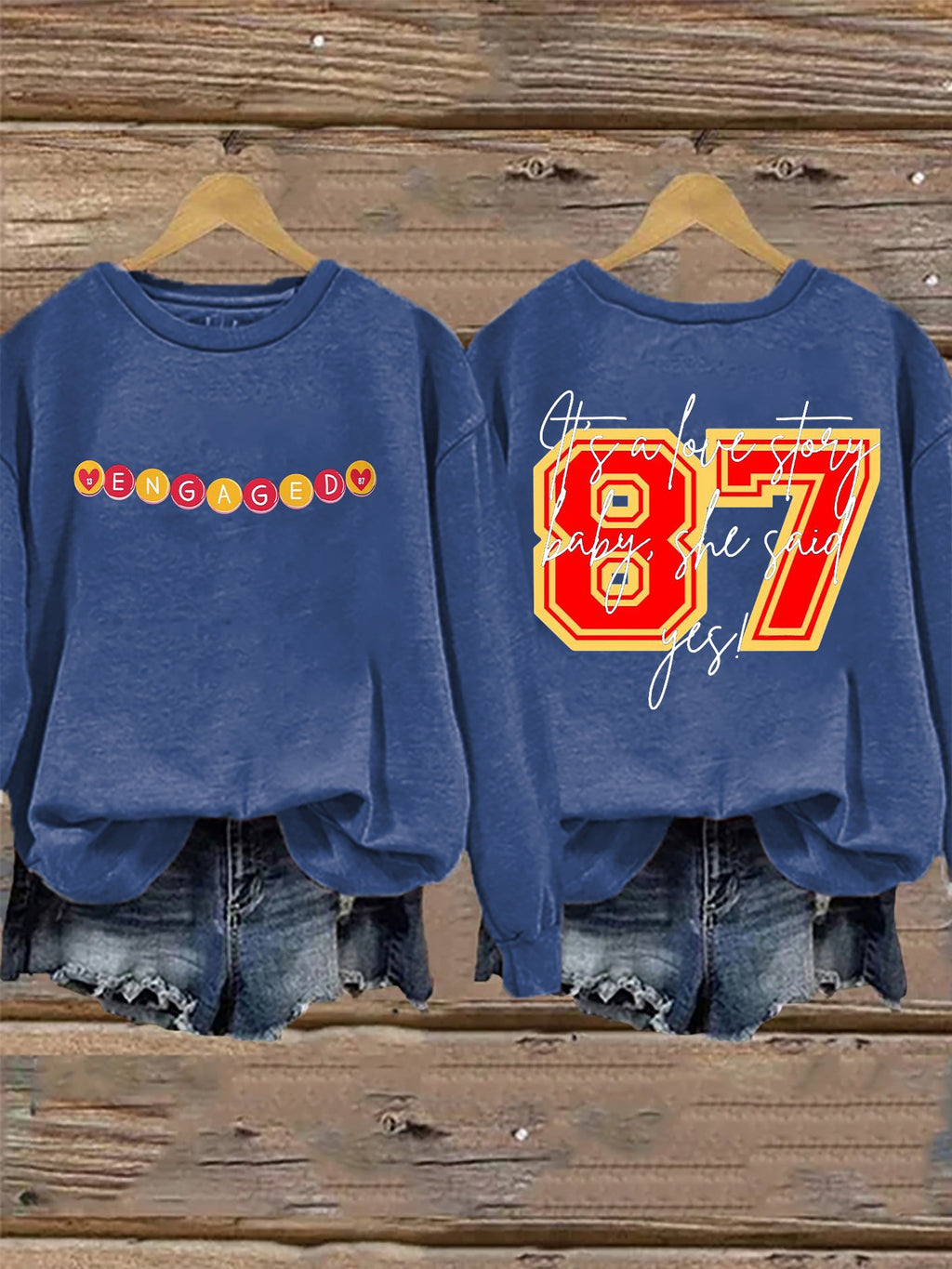 Retro 87 Engaged It’s A Love Story, She Said Yes Print Sweatshirt
