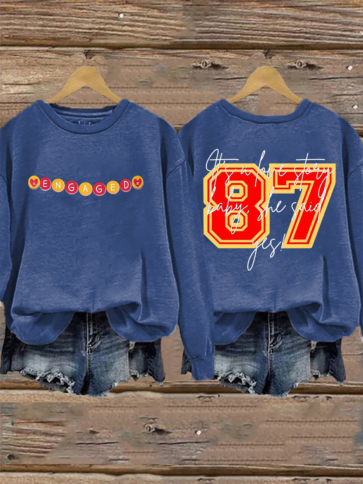 Retro 87 Engaged It’s A Love Story, She Said Yes Print Sweatshirt
