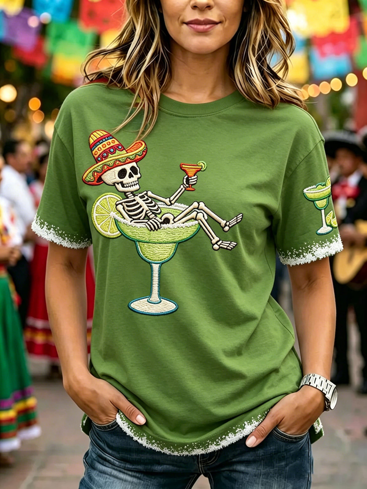 Women's Casual Cinco De Mayo Print Crew Neck T-Shirt