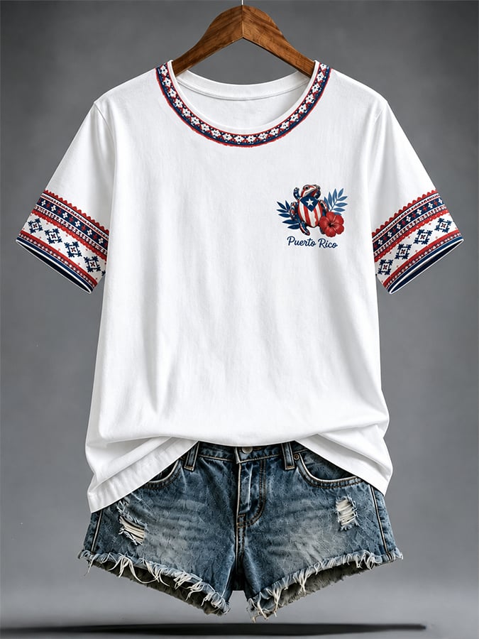 Women's Puerto Rico Printed round  T-shirt