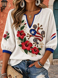 Women's Puerto Rican Printed Cotton Linen Top