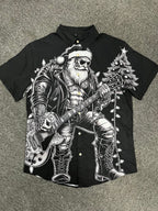 Men's Musical Santa Print Fashion Short Sleeve Shirt