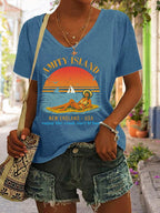 Women's Amity Island Enjoy The Sand Surf And Fun Print T-Shirt