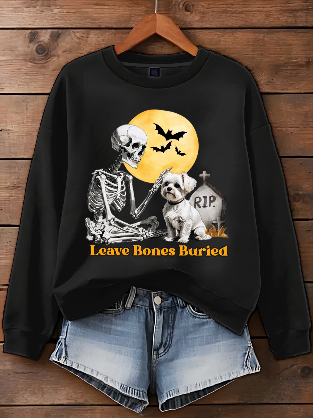 Dog Halloween Leave Bones Buried Art Printed Sweatshirt