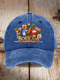 Retro Puerto Rico Print Baseball Cap