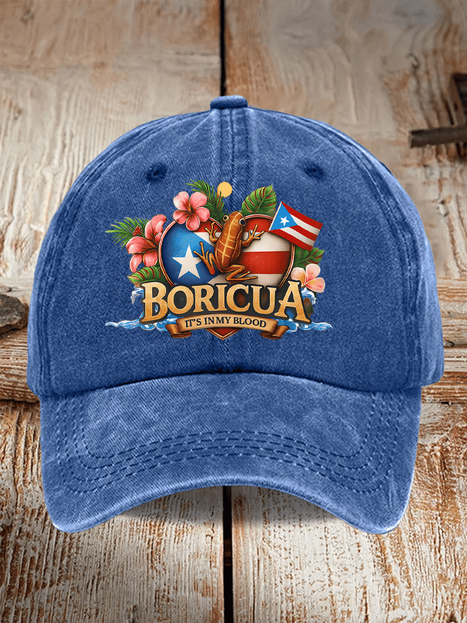 Retro Puerto Rico Print Baseball Cap