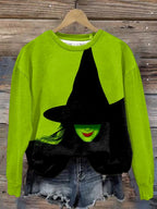 Halloween Witch Print Round Neck Sweatshirt