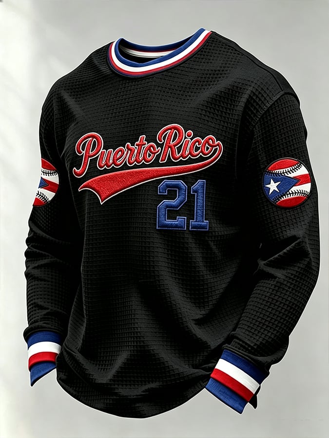 Men's Puerto Rico Baseball Print Long-Sleeve T-Shirt