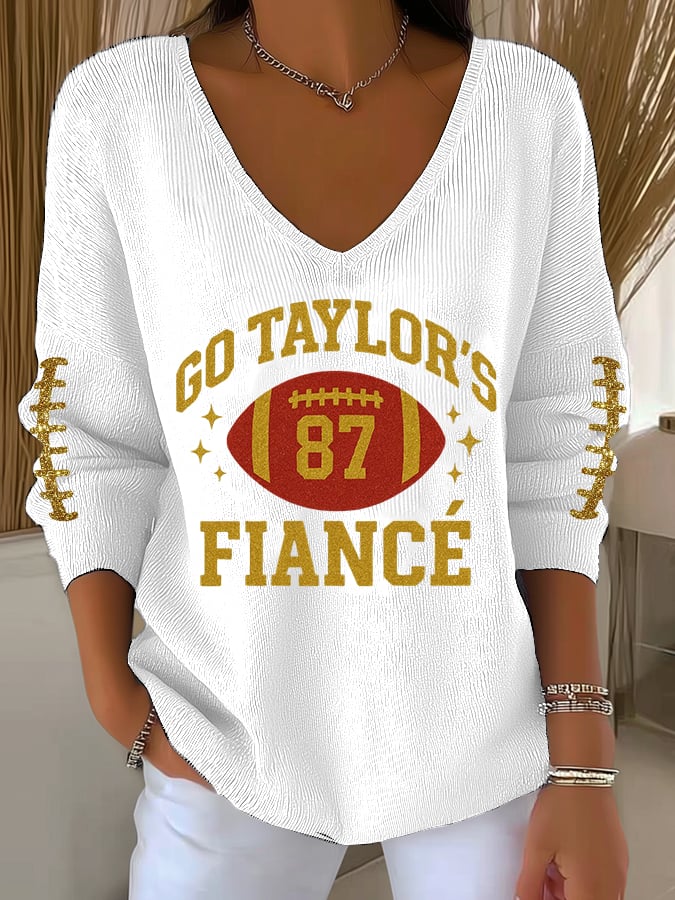 Women's Casual Print V Neck Sweater