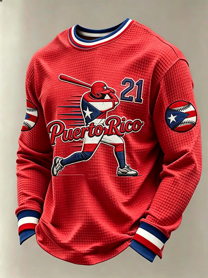 Men's Puerto Rico Baseball Print Long-Sleeve T-Shirt