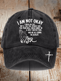Unisex Distressed Washed Cotton I‘M Not OK Country Musicn Printed Hat
