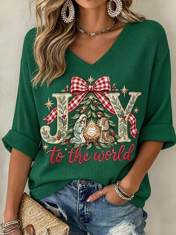 Women's Christmas Nativity Print Top