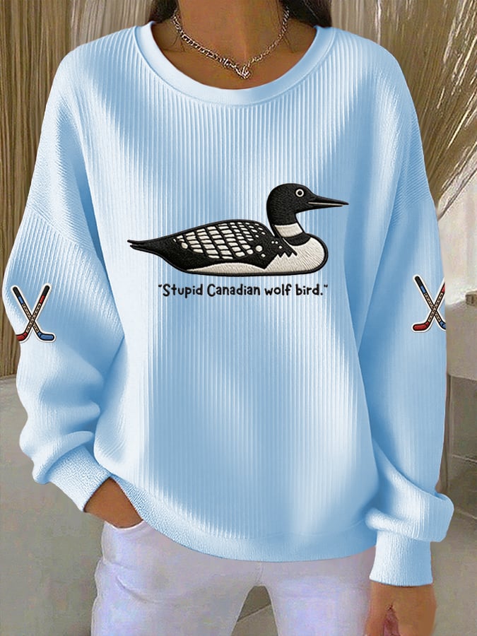Women's Casual Hockey Romance Print Long Sleeve Knit Top