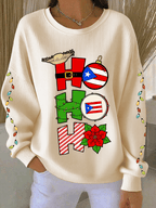 Women's Puerto Rican Christmas Print Knit Crew Neck Long Sleeve Top