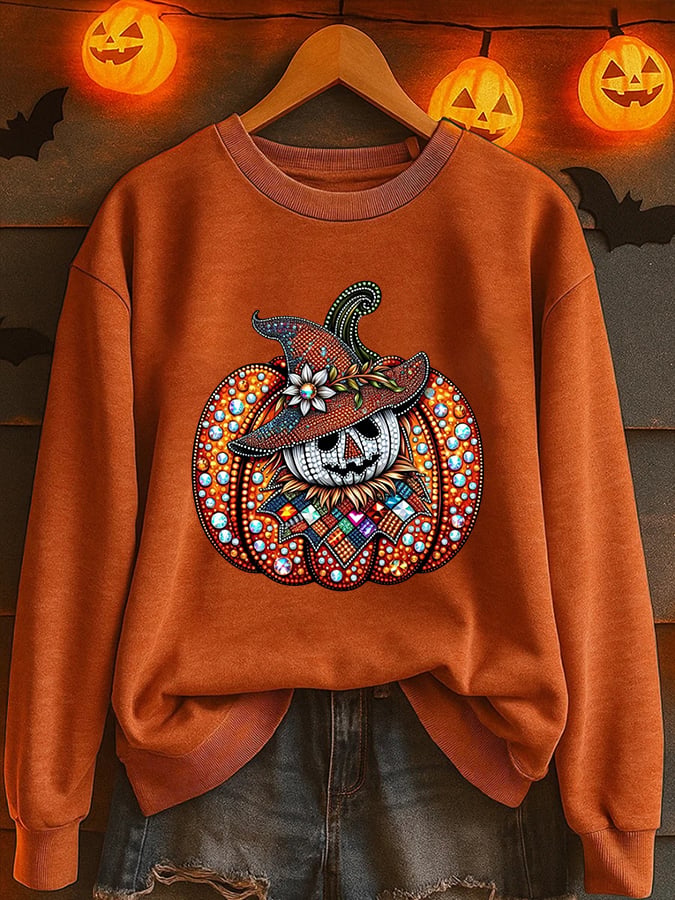 Women's Halloween Pumpkin Print Sweatshirt
