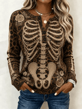 Women's Casual Ribbed Printed Top