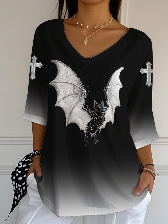 Women's Casual Halloween Bat Long Sleeve T-Shirt