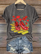 Women's Halloween Red Shoes Printed Casual T-Shirts