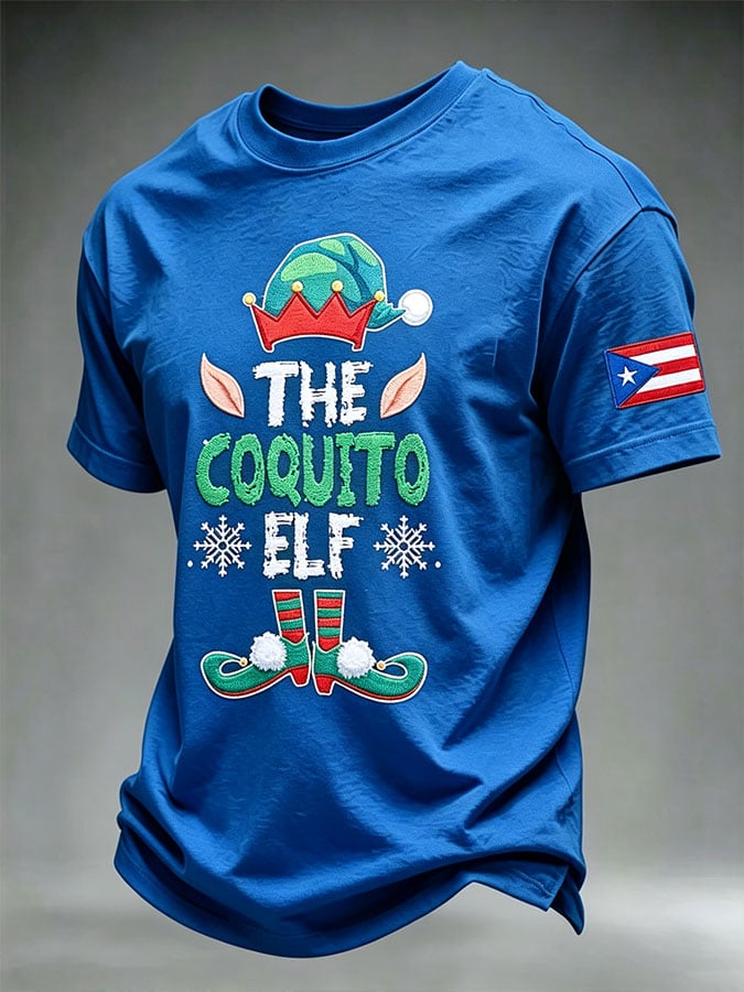 Men's Puerto Rico Christmas Print Casual T-Shirt