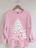 Women's Pink Christmas Tree Print Casual Sweatshirt