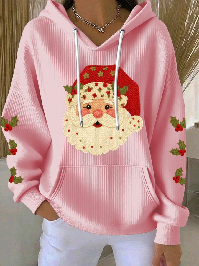 Women's Christmas Santa Print Casual Hooded Sweatshirt