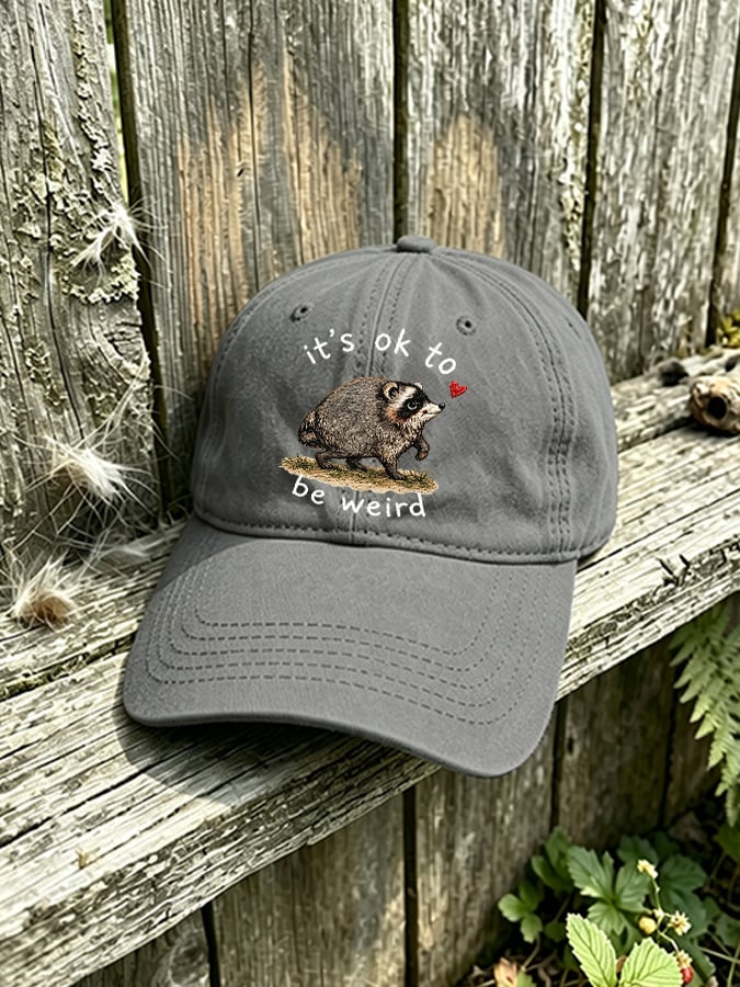 Retro Jimothy Raccoon It's Ok To Be Weird Print Baseball Cap