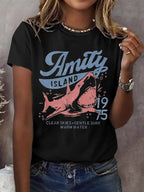 Women's Amity Island 1975 Clear Skies Gentle Surf Warm Water Printed Short-Sleeved T-Shirt