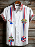 Men's Puerto Rico Print Casual Shirt with Multi-Pocket Design