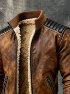 Men'S Vintage Distressed Leather Outdoor Jacket Cotton Coat