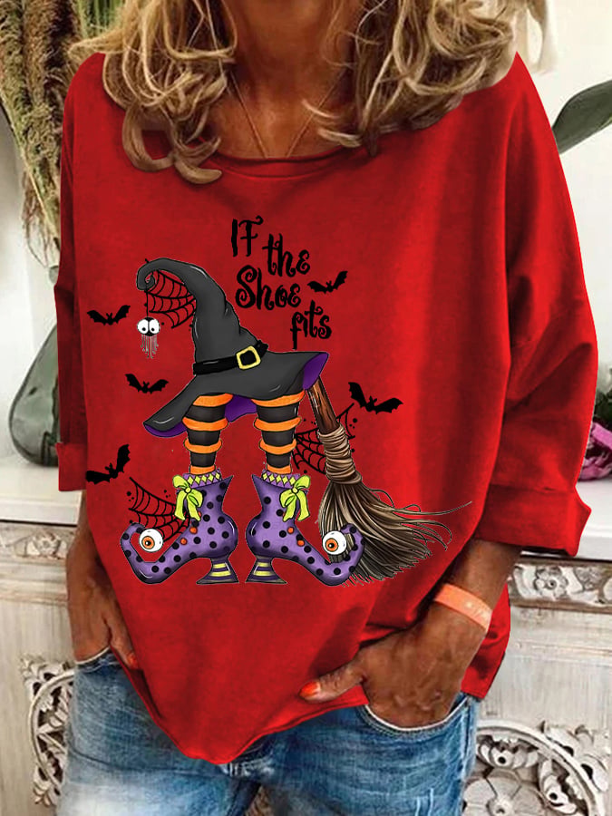Women's Halloween If The Shoe Fits Printed Crew Neck Sweatshirt