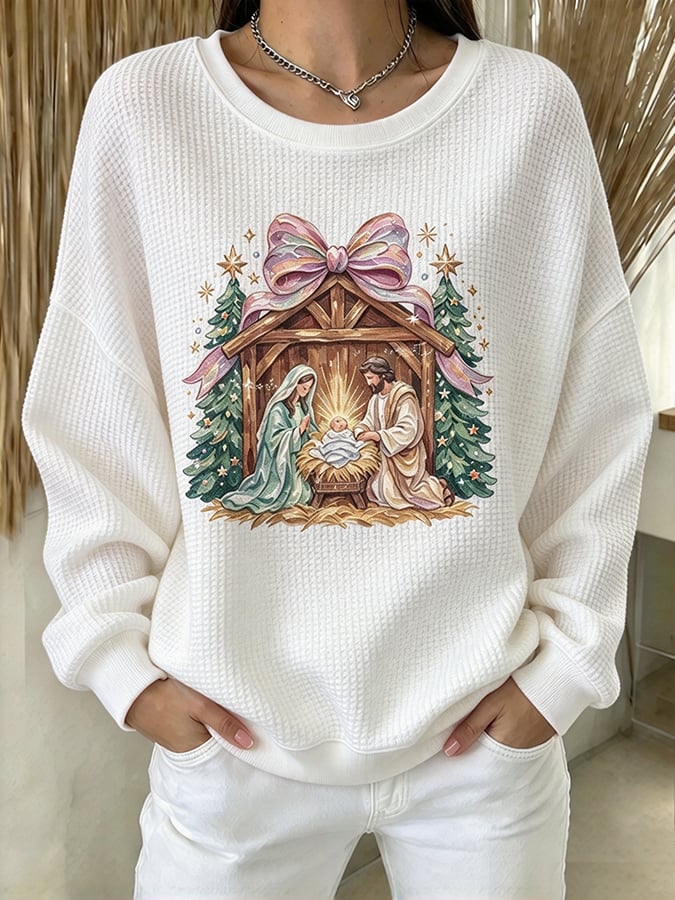 Women's Christmas Nativity Print Casual Sweatshirt