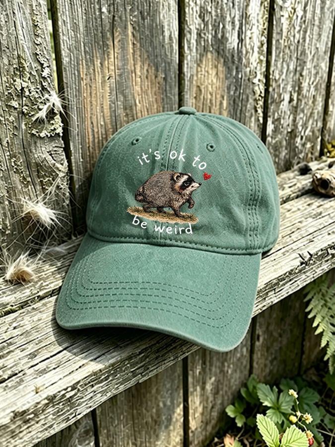 Retro Jimothy Raccoon It's Ok To Be Weird Print Baseball Cap