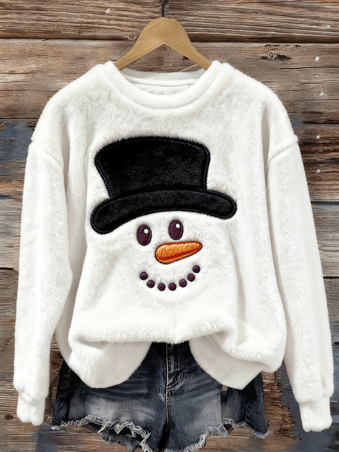 Women's Christmas Snowman Print Casual Flannel Long Sleeve Sweatshirt
