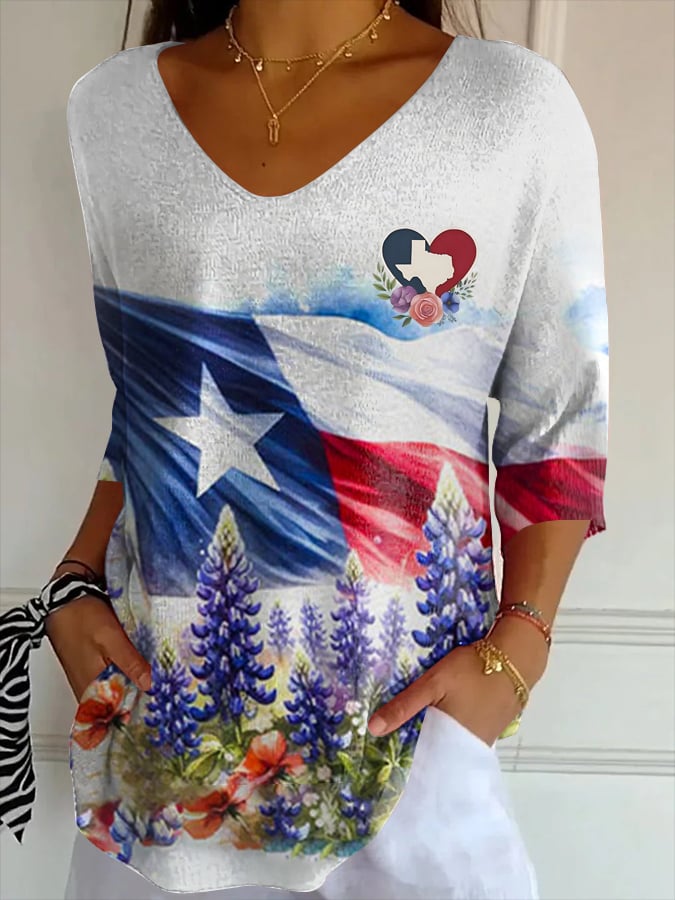 Women's Texas Flood Heart V-Neck T-Shirt