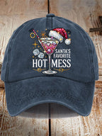 Unisex Distressed Washed Cotton Christmas Santa's Favorite Hot Mess Hat