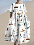 Women's Shark Art Print Short Sleeve Midi Dress