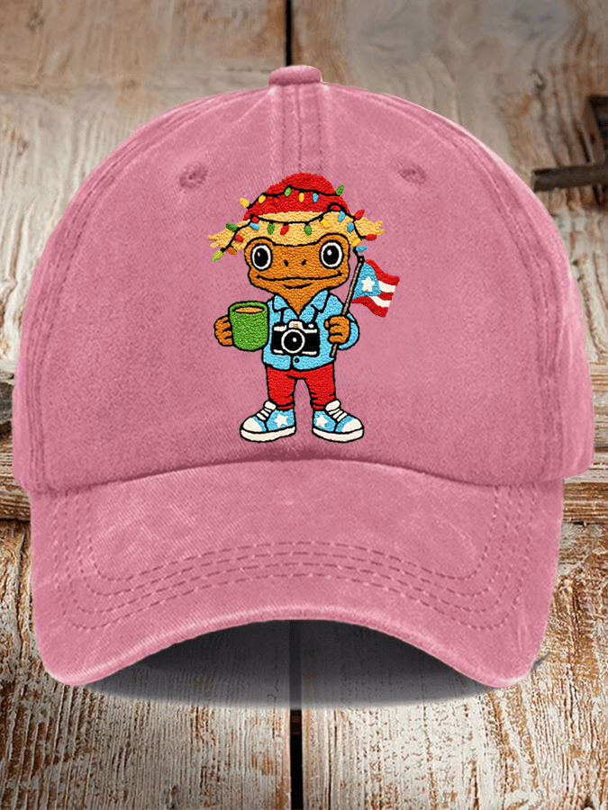 Unisex Washed Cotton Puerto Rican Christmas Print Hat