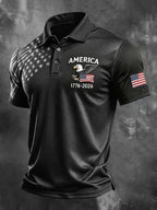 Men's American Flag Print Polo Shirt